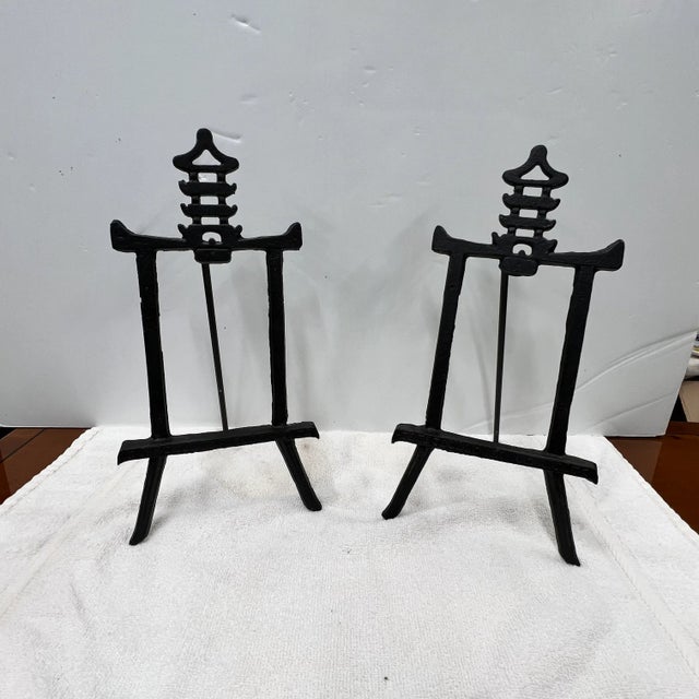 Chinoiserie Mid Century Cast Metal Pagoda Easel For Sale - Image 3 of 8