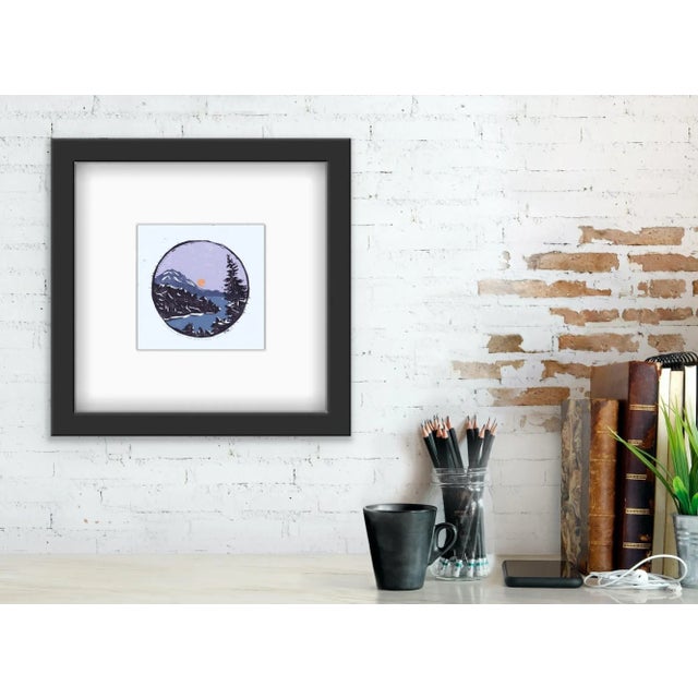 Cornflower Blue "Sunset Over the Mountain" Contemporary Landscape Woodblock Print by Michelle Farro For Sale - Image 8 of 9