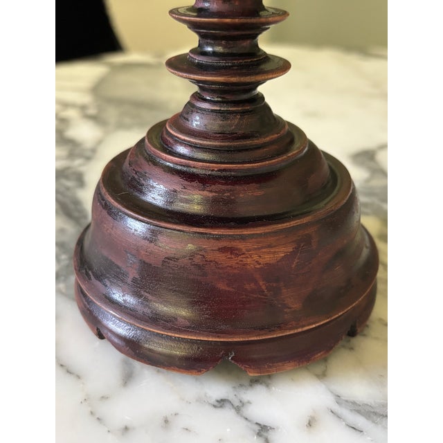 Antique Dutch Colonial Treen Turned Wood Candleholder For Sale - Image 11 of 16
