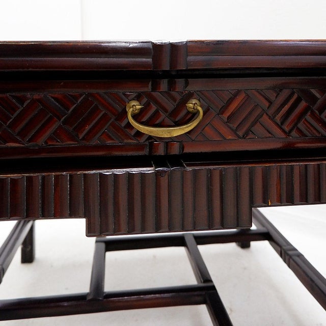 Wood Vintage Pagoda Tables in Faux Bamboo with Chevron Pattern from Maitland & Clasco, 1980s, Set of 2 For Sale - Image 7 of 16