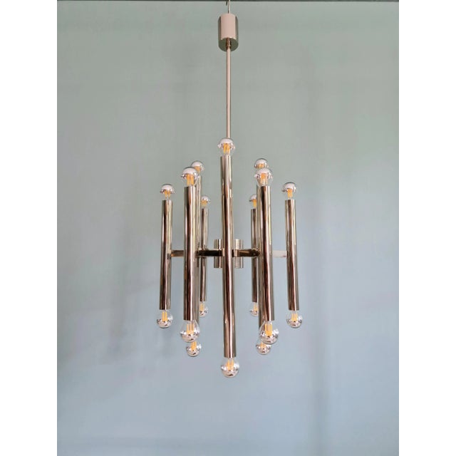 Large Space Age Chandelier in Chromed Metal attributed to Gaetano Sciolari for Boulanger, 1970s For Sale - Image 13 of 13