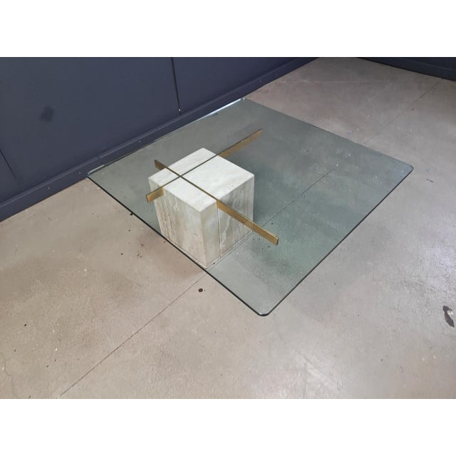 Travertine and Brass Coffee Table from Artedi, 1980s For Sale - Image 8 of 14