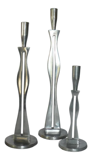 1980s Aluminum Candlesticks - Set of 3