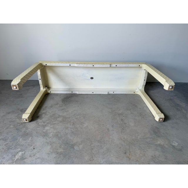 Ivory Vintage Baker Furniture Asian Style Console Table With Ivory Raffia / Grasscloth Textured Finish For Sale - Image 8 of 12
