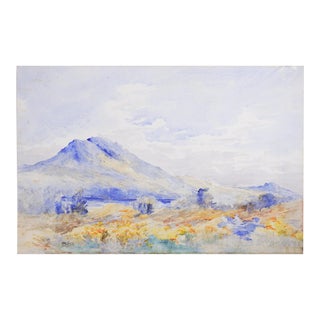Vintage Impressionist Mountain Valley Watercolor Painting For Sale