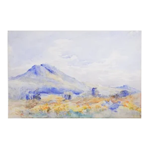 Vintage Impressionist Mountain Valley Watercolor Painting