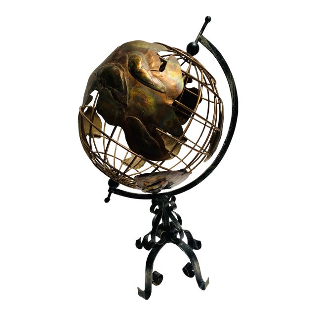 Mid-Century Modern Brass and Iron Hand Made Globe For Sale