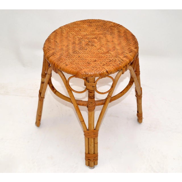 Vintage Bohemian Blonde Bamboo and Rattan Stool For Sale - Image 11 of 13