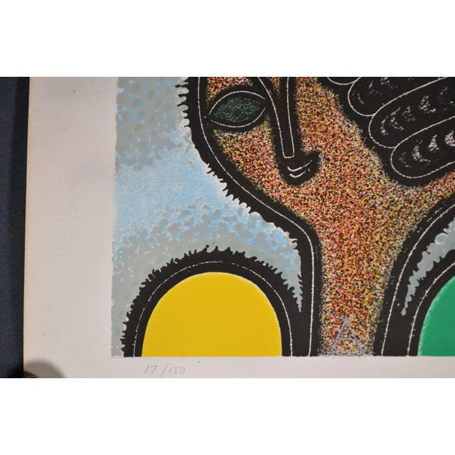 Black Anton Cetin (Born in 1936) “Face With Long Braids” Lithograph Signed and Numbered 17/150. For Sale - Image 8 of 9