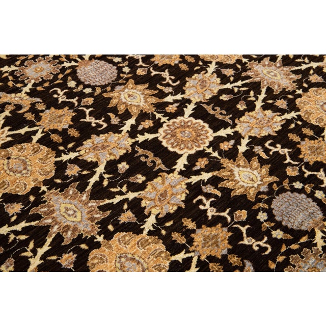 Modern Paki Peshawar Handmade Wool Rug in Brown With Floral Design For Sale - Image 4 of 10