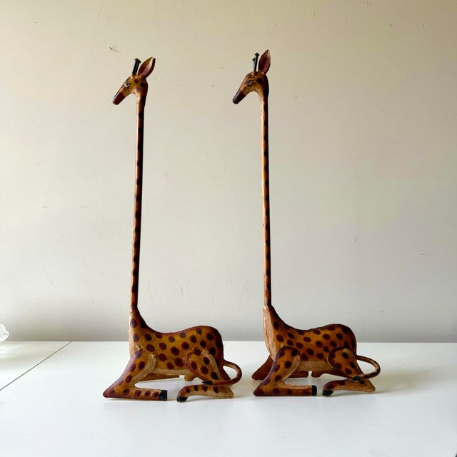 English Pair of Late 20th Century Tole Long Neck Giraffes For Sale - Image 3 of 7