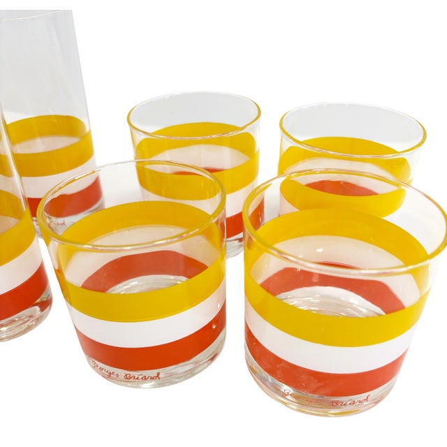 Mid 20th Century Vintage Orange Mid Century Modern Yellow, White Striped Georges Briard Glasses. - Set of 8 For Sale - Image 5 of 5