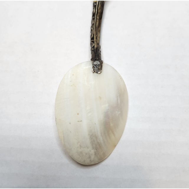 Mid 20th Century Mid-20th Century Coastal Mother of Pearl & Whelk Shell Caviar Spoon - Ornate Handle For Sale - Image 5 of 8