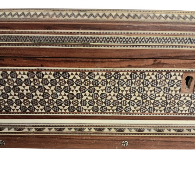 Sculpture Materials Vintage Large Wood Box Micro Mosaic Inlaid Marquetry With Blue Velvet 17 X 7 X 4.5 For Sale - Image 7 of 17