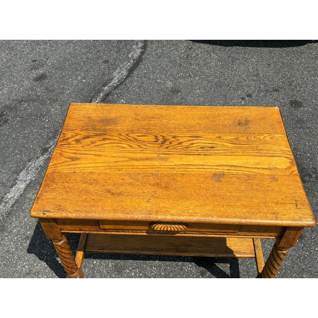 Wood 19th C. Tiger Oak One-Drawer Library Table - Twist Legs + Highly Detailed For Sale - Image 7 of 17