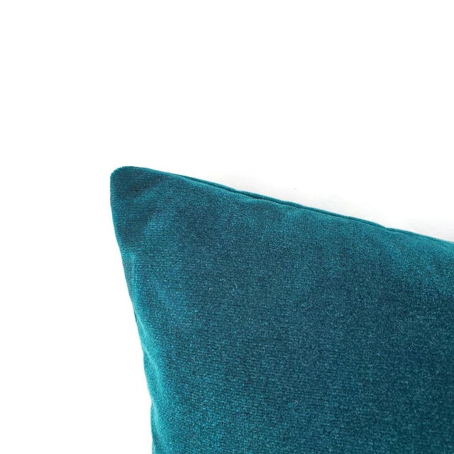 Cowtan and Tout Rostang in Lagon Pillow Cover - 20" X 20" Bright Teal Plush Velvet Cushion Case For Sale - Image 4 of 4