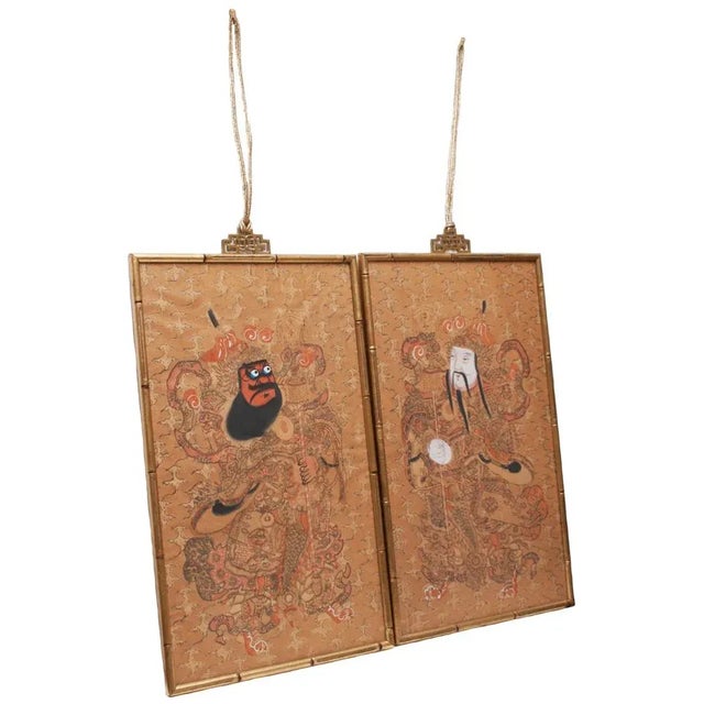 A beautiful pair of Japanese Watercolors depicting Kabuki Actors. Watercolor on washi paper with gilt elements. Fine...