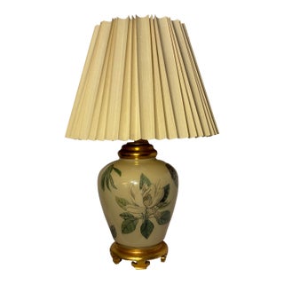1980s Faience Table Lamp With Original Silk Pleated Shade For Sale