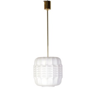 Space Age Opaline and Brass Pendant Light from Osvetlovaci Sklo V.M., Former Czechoslovakia, 1960s For Sale