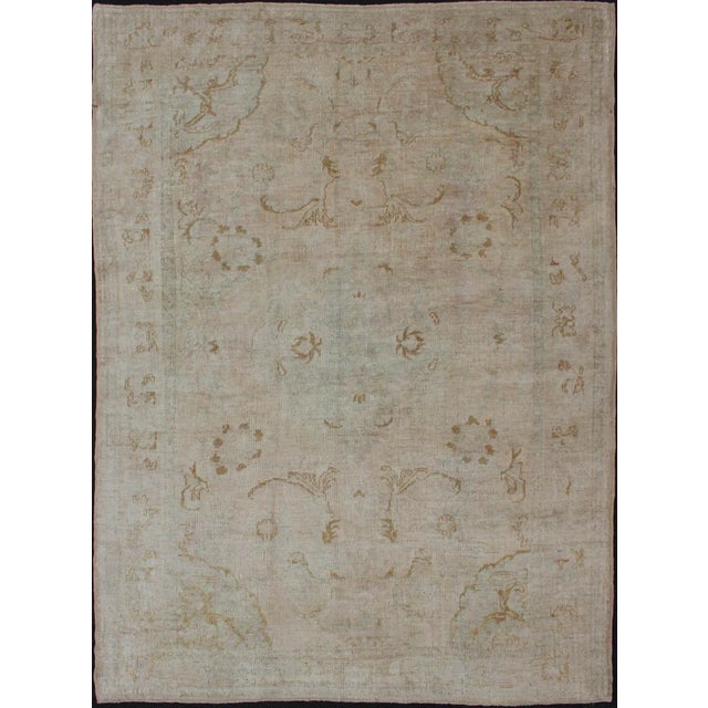Cream Background Mid Century Vintage Oushak Rug From Turkey With Floral Design For Sale - Image 13 of 13