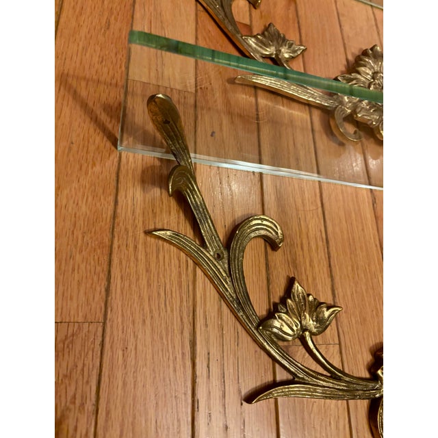 1970s Ornate Brass and Glass Wall Shelves, Made in Taiwan, a Pair For Sale - Image 12 of 12