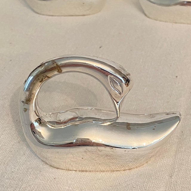 Silver Silver Plated Swan Candy Dish and 8 Swan Napkin Rings- Set of 9 For Sale - Image 8 of 12