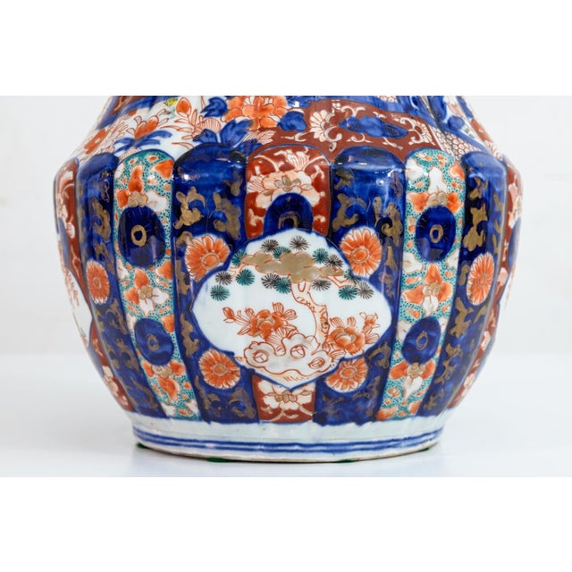 Ceramic Antique Japanese Imari Vases Pair Meiji Period Floral Design For Sale - Image 7 of 8