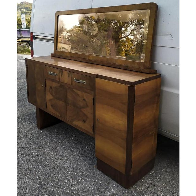 Italian Art Deco Credenza with Walnut Veneered Mirror For Sale - Image 3 of 9
