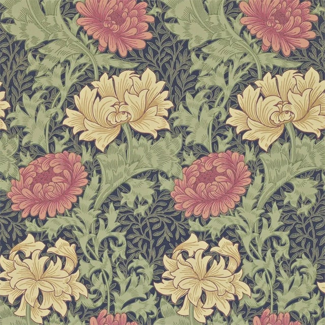 Morris & Co Chrysanthemum Wallpaper in Indigo - a Sample For Sale