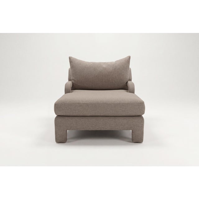 A refined chaise lounge by John Mascheroni for Swaim, featuring a clean architectural frame, generous proportions, and a...