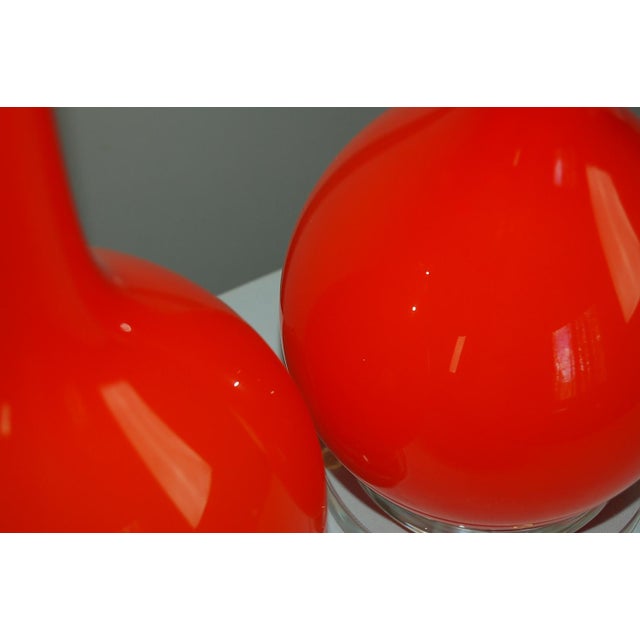 Vintage Murano Long Neck Red Orange Lamps For Sale In Atlanta - Image 6 of 11