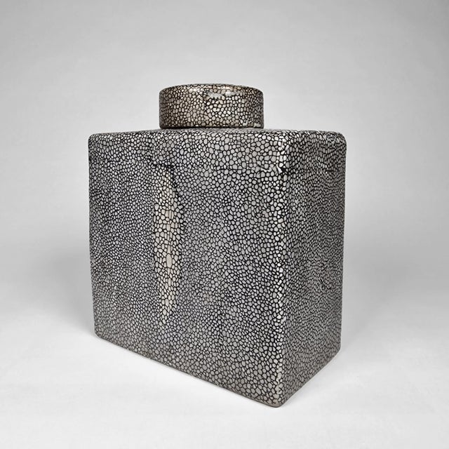 On offer is this charming faux shagreen decorative lidded ceramic canister / jar by Tozai Home. This vintage piece...
