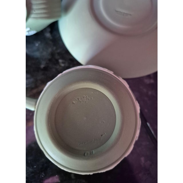 Vintage 20th Century Celadon Sage Green Wedgwood Jasperware Partial Tea & Dressing Service - 6 Pieces (Jg) For Sale In Palm Springs - Image 6 of 12