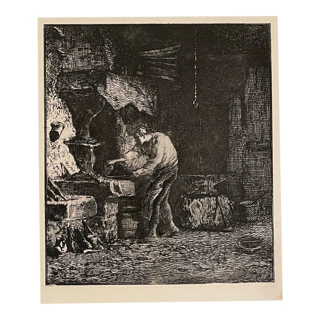 Charles Émile Jacque the Forge Etching For Sale