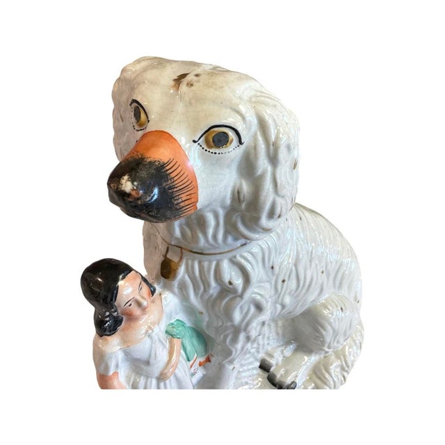 Ceramic Mid 19th Century Staffordshire Large Dog Figurine With Girl For Sale - Image 7 of 8