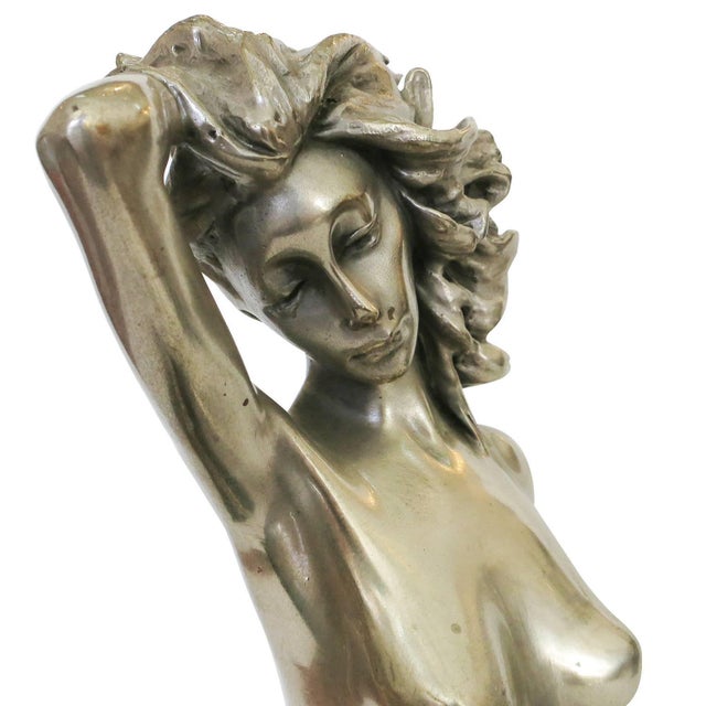 Metal 1970's Style Erotic Chromed Bronze Kneeling Nude Statue For Sale - Image 7 of 9