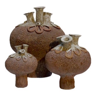 Mid 20th Century Studio Pottery Sculpted Vessels by Ken Stevens - Set of 3 For Sale