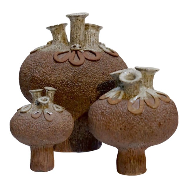Mid 20th Century Studio Pottery Sculpted Vessels by Ken Stevens - Set of 3 For Sale