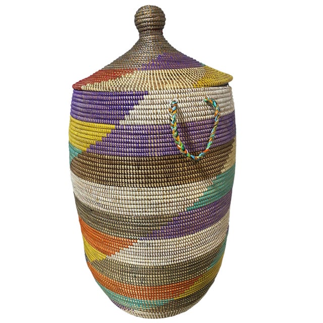Lg Basket With Lid Senegal West Africa 35" H For Sale - Image 4 of 8