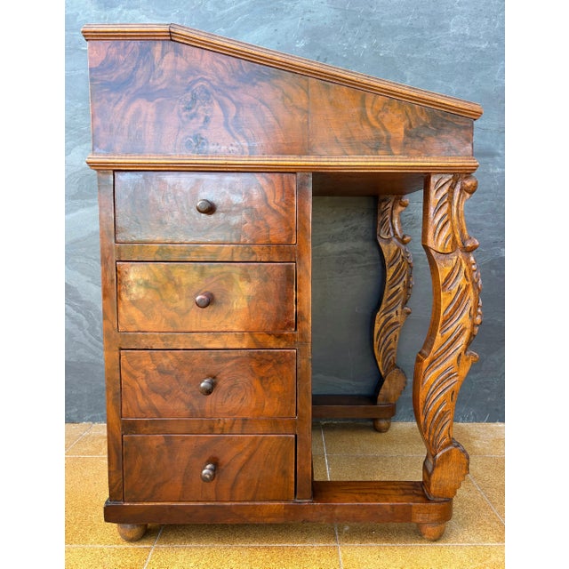 English Regency Revival Burr Walnut Davenport Desk, 20th Century For Sale - Image 10 of 11