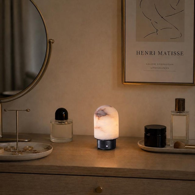 Alabaster Aloadecor Natural Spanish Alabaster Rechargeable Table Lamp With Dimmable Led For Sale - Image 8 of 9