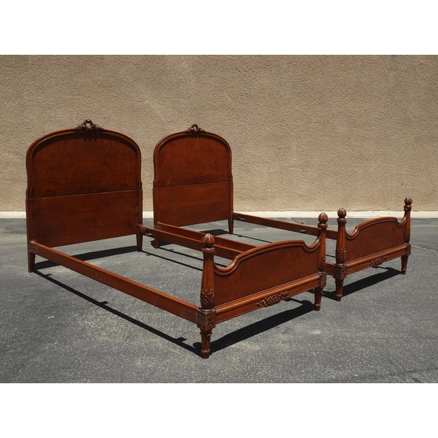 Pair of Twin French Country Brown Bed Frames Headboards ~ Victorian For Sale - Image 4 of 12