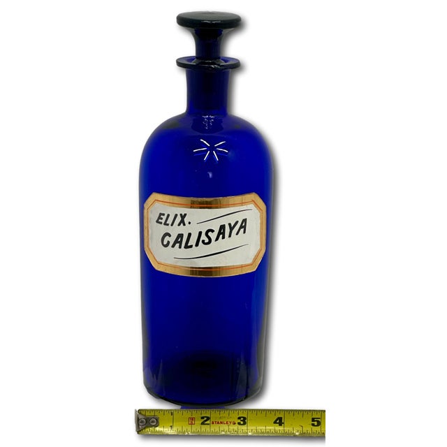 Beautiful & Rare Large Size Antique Cobalt Blue Glass Elixer of Calisaya Apothecary Bottle Circa Mid 19th Century For Sale - Image 18 of 18