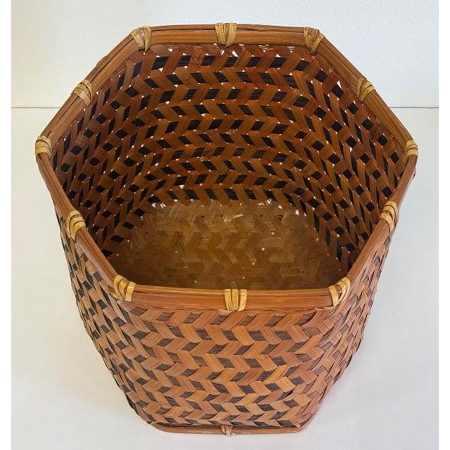 Boho Chic Vintage Hand Woven Wicker Basket For Sale - Image 3 of 8