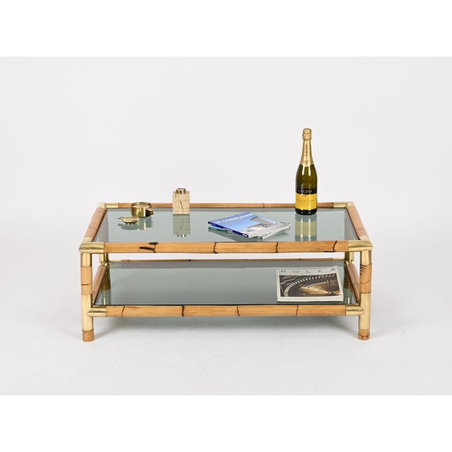 Bamboo, Brass and Smoked Glass Coffee Table, Italy, 1970s For Sale - Image 10 of 15