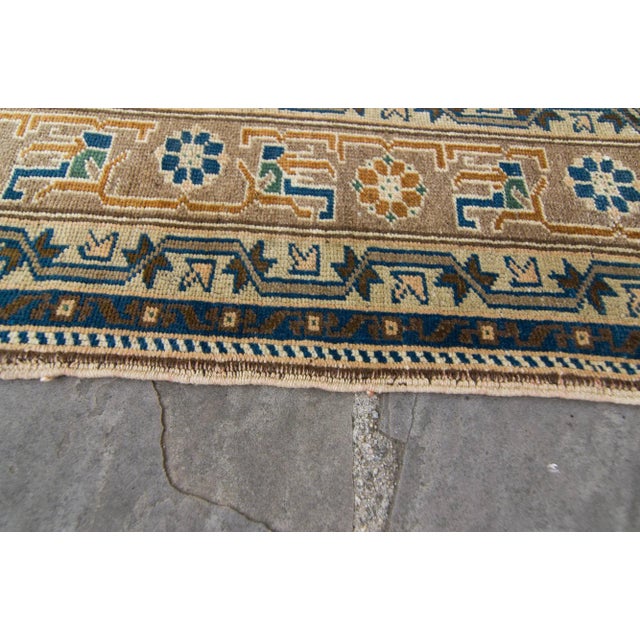 1940s Ink Blue Beige Geometric Hand-Knotted Rug - 4'1" X 7'11" For Sale - Image 9 of 11