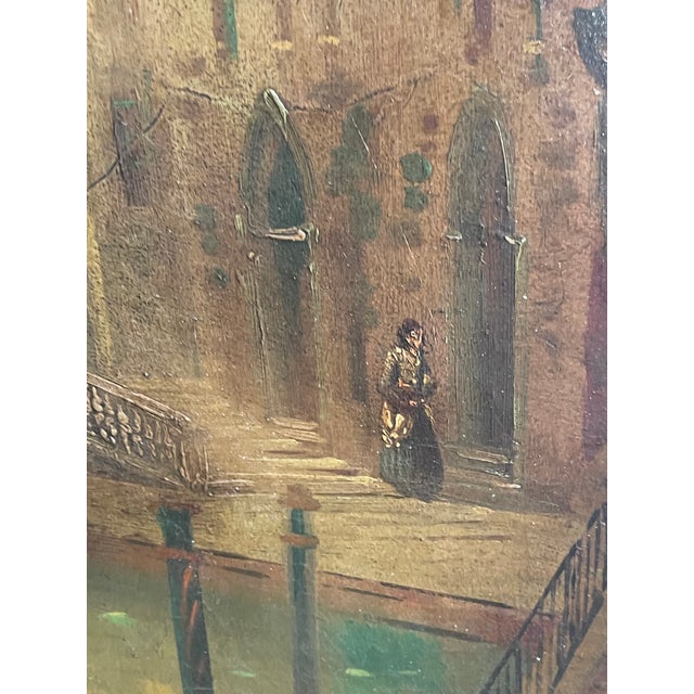 Brown Antique Italian Ponte Rialto Handpainted Parchment Leather Floor Screen For Sale - Image 8 of 18