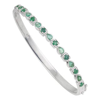 Mosaic 2.61 Ct Natural Vivid Green Emerald 925 Sterling Silver Bangle Bracelet for Women For Sale