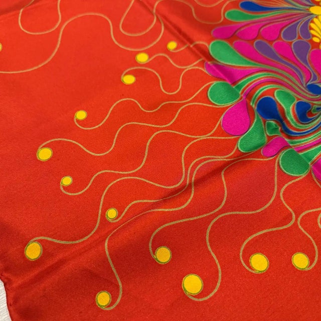 1980s Psychedelic Floral Design Silk Scarf by Jean Patou For Sale - Image 4 of 11