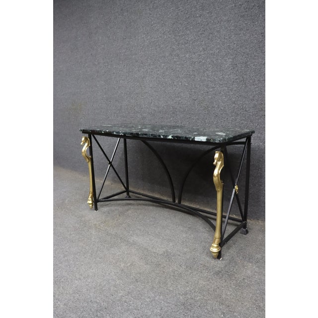 Maison Charles Style Brass Seahorse Console Table With Verdi Marble Top For Sale In Philadelphia - Image 6 of 15